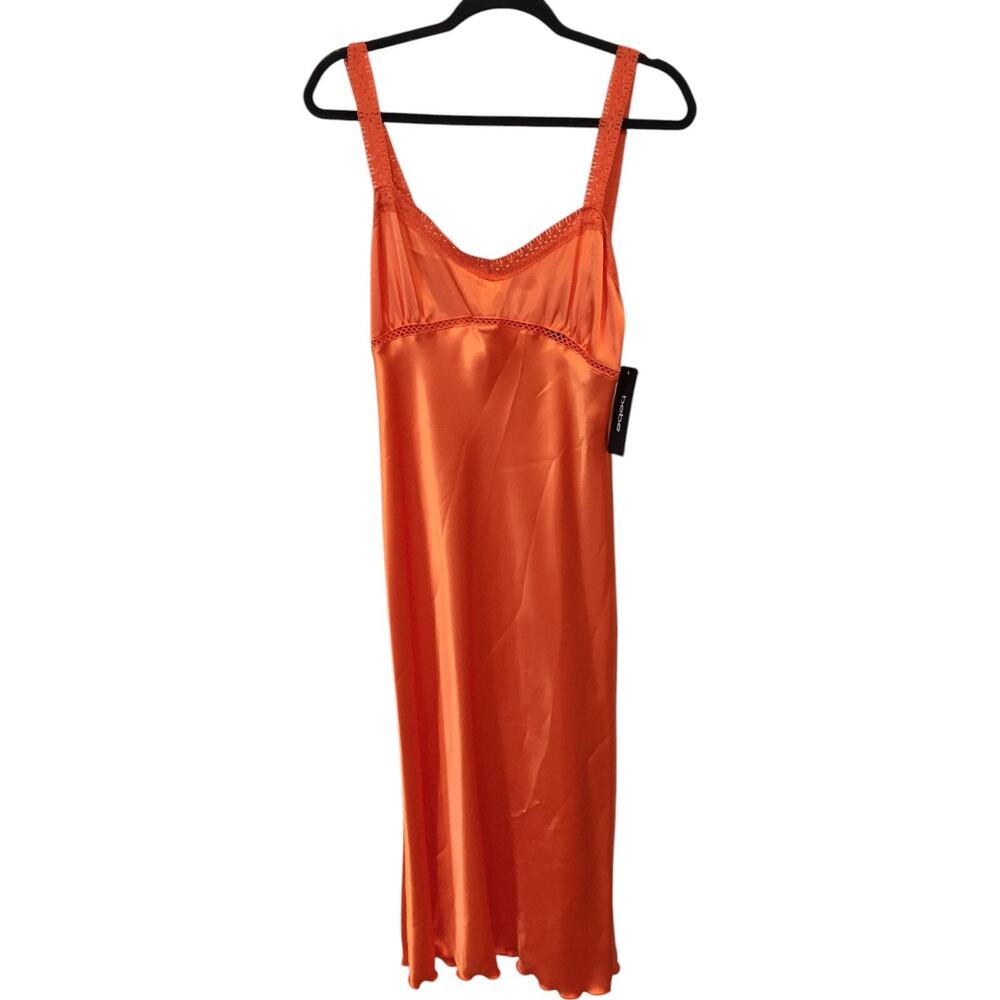 Bebe 703484 Midi Dress Womens Medium Orange Lace-Trim Sleeveless Satin NWT
